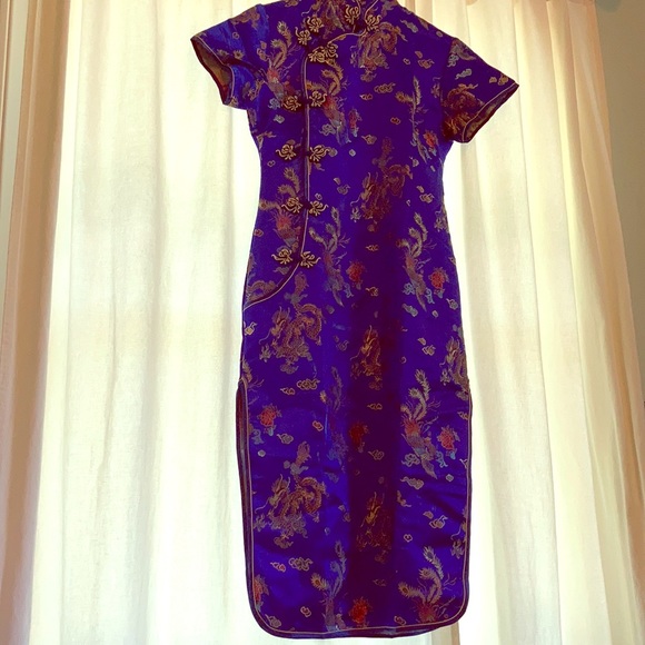 Dresses Vintage Hong Kong Dress Blue Satin Poshmark